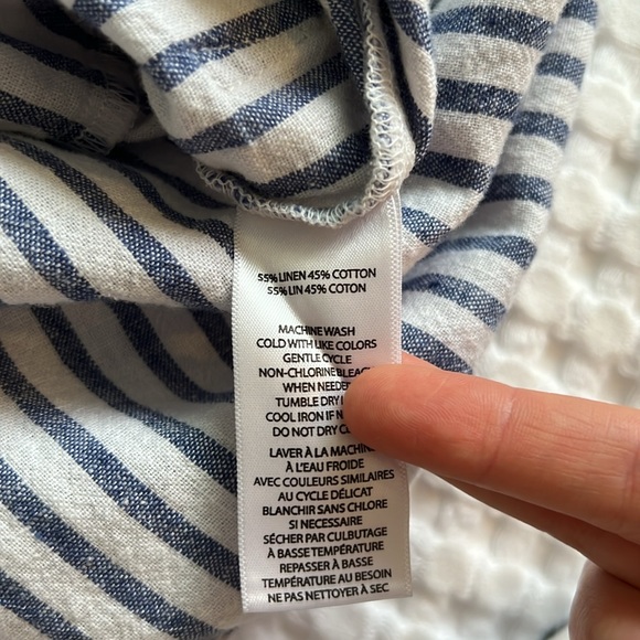 BeachLunchLounge Womens Lennon White Blue Linen-Blend Striped V-Neck Jumpsuit - Picture 13 of 13